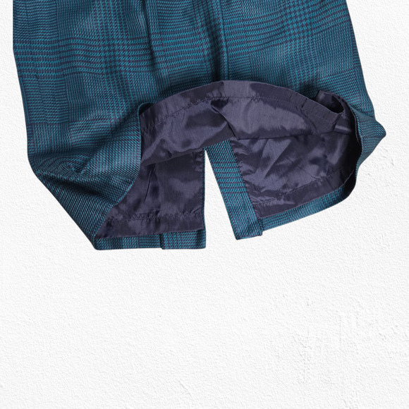80s Vintage Green Navy Houndstooth Plaid Retro Workwear Power Skirt Suit Size 4 - Picture 13 of 16